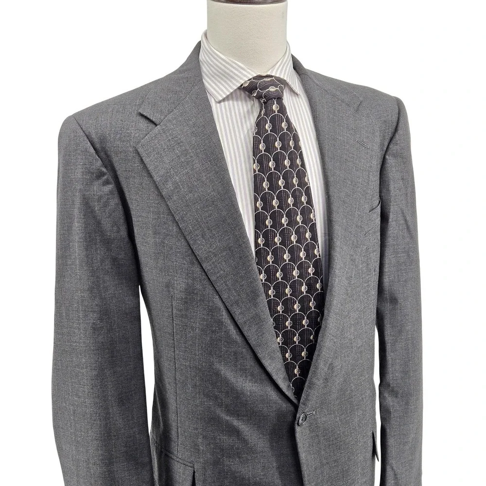 Vintage Polo Ralph Lauren 42R Gray Stripe Wool Blazer Made USA Mens Sport Coat
